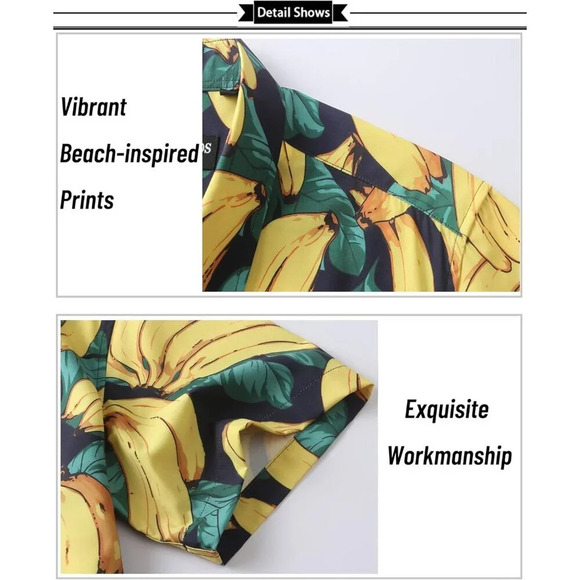 ❤️Men Yellow  Short Sleeve Button Down Casual Beach Tropical Holiday Shirts - Picture 4 of 6